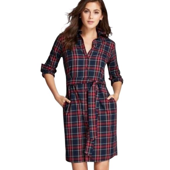 NWOT Brooks Brothers Red Fleece Red & Blue Tartan Cotton Flannel Shirt Dress 8US - Picture 1 of 12